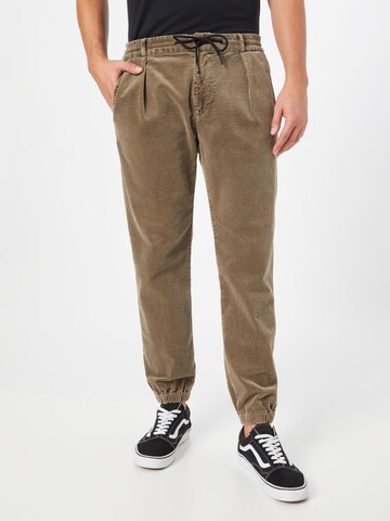 REPLAY Tapered Pleat-Front Pants in Brown: front