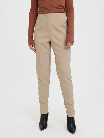 VERO MODA Tapered Trousers with creases in Beige: front