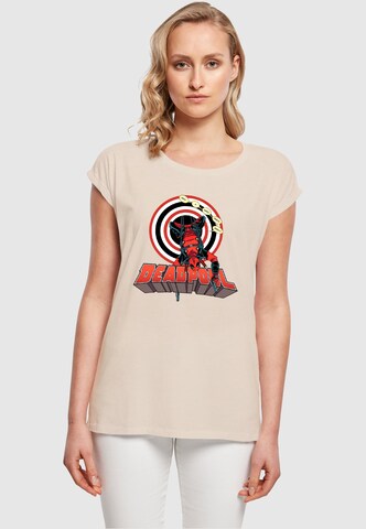 ABSOLUTE CULT T-Shirt 'Deadpool - Upside Down' in Beige: predná strana