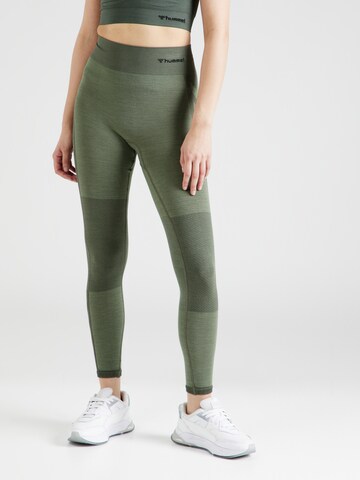 Skinny Pantalon de sport Hummel en vert : devant