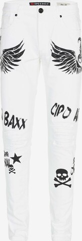 CIPO & BAXX Slimfit Jeans 'Wings & Skulls' in Weiß: predná strana