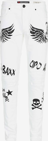 CIPO & BAXX Jeans 'Wings & Skulls' in White: front