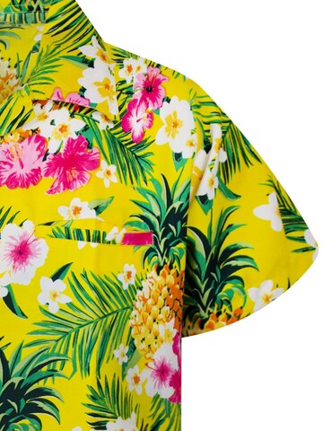 King Kameha Regular fit Button Up Shirt 'Pineapple Flowers' in Yellow