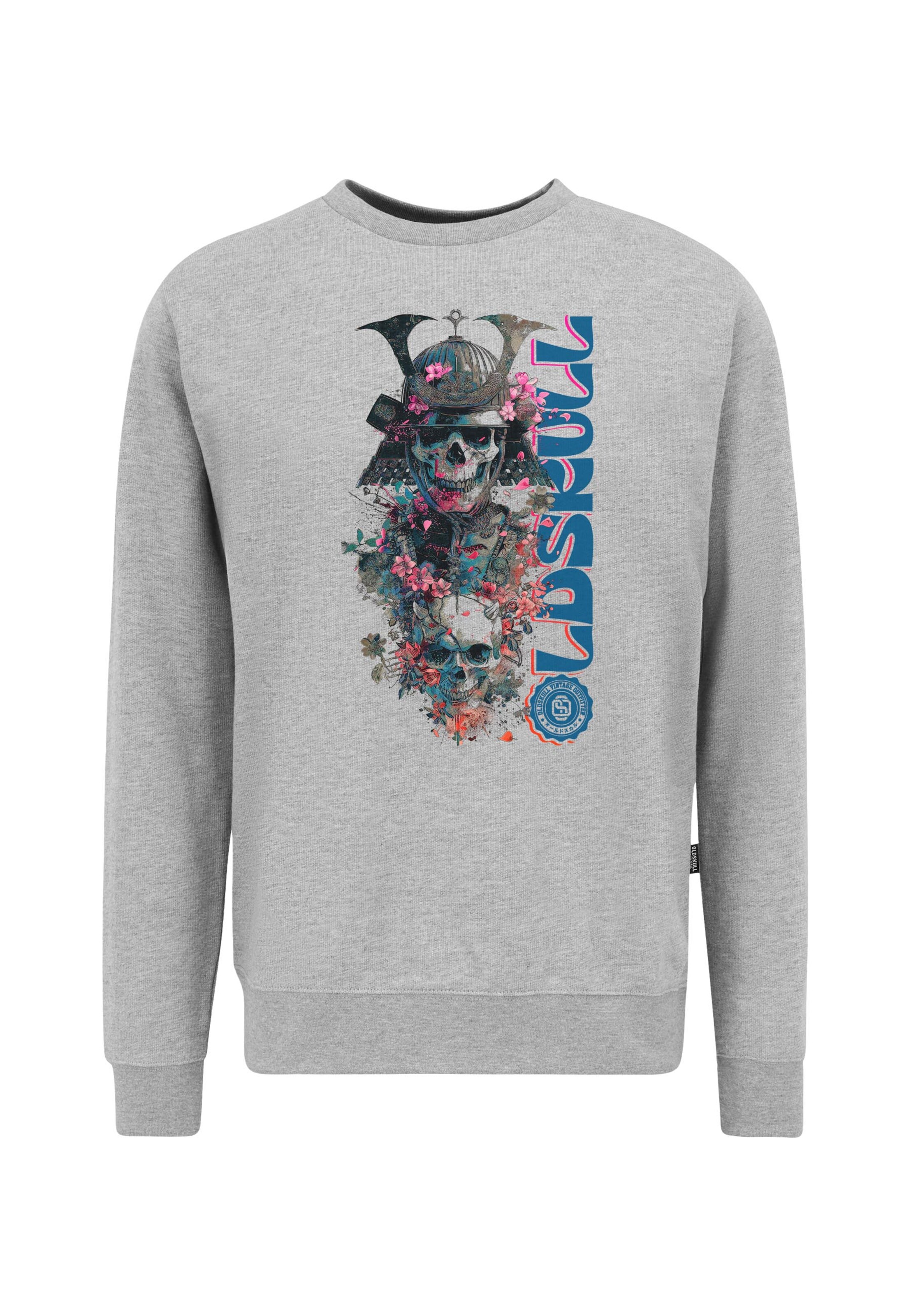 Oldskull Sweatshirt 'Xtreme Samurai Skull Logo Graphic' in Grijs: voorkant