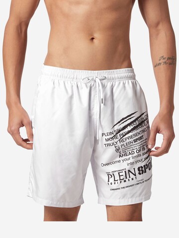 Plein Sport - Calções de banho em branco: frente