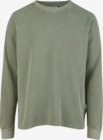 Cleptomanicx Longsleeve 'Boxy Crewneck Thermal' in Grün: Vorderseite