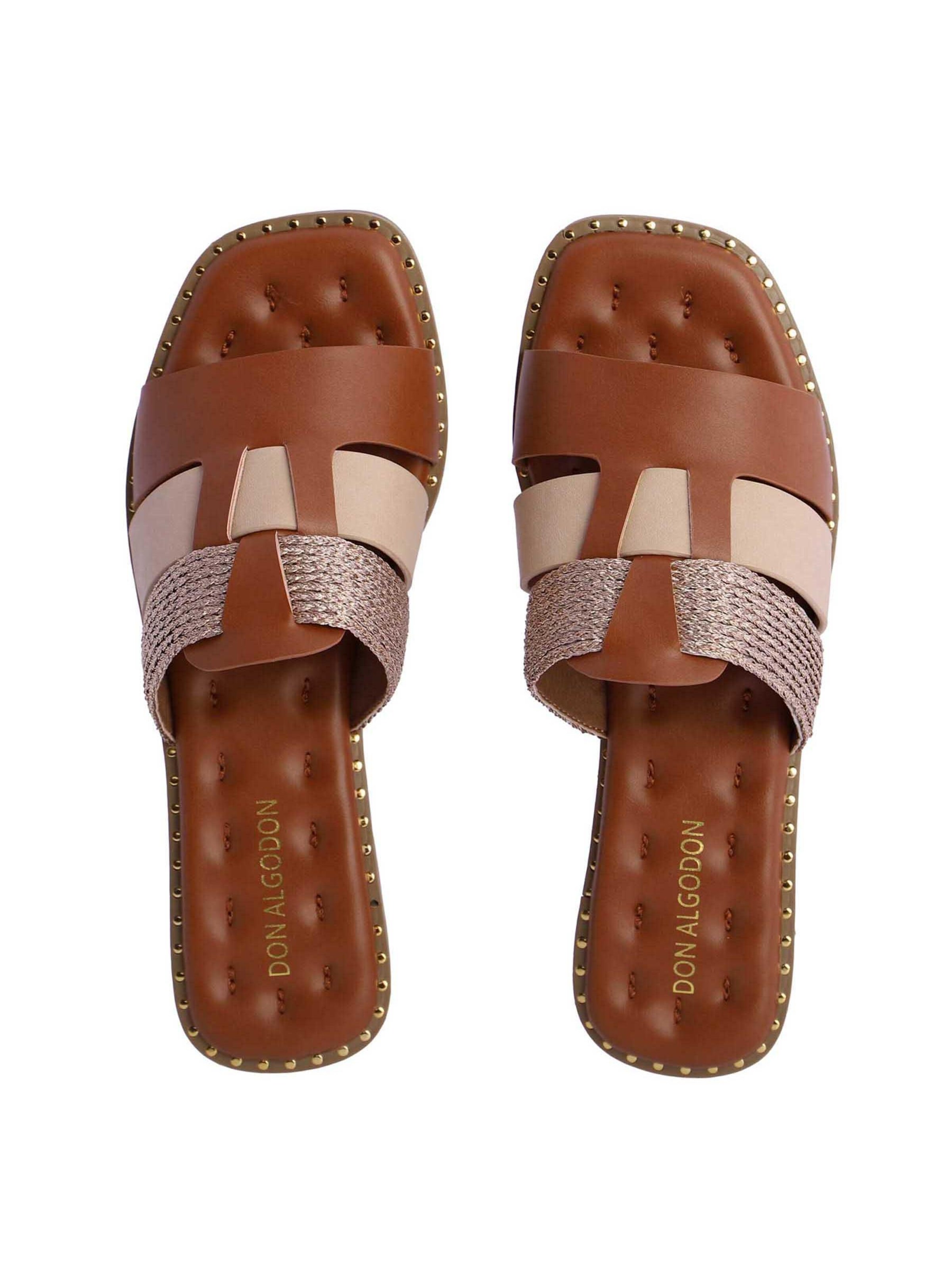 Don Algodon - Zapatos abiertos 'Sandalia para mujer DON ALGODON Vera de piel sintética combinada en rafia' en marrón