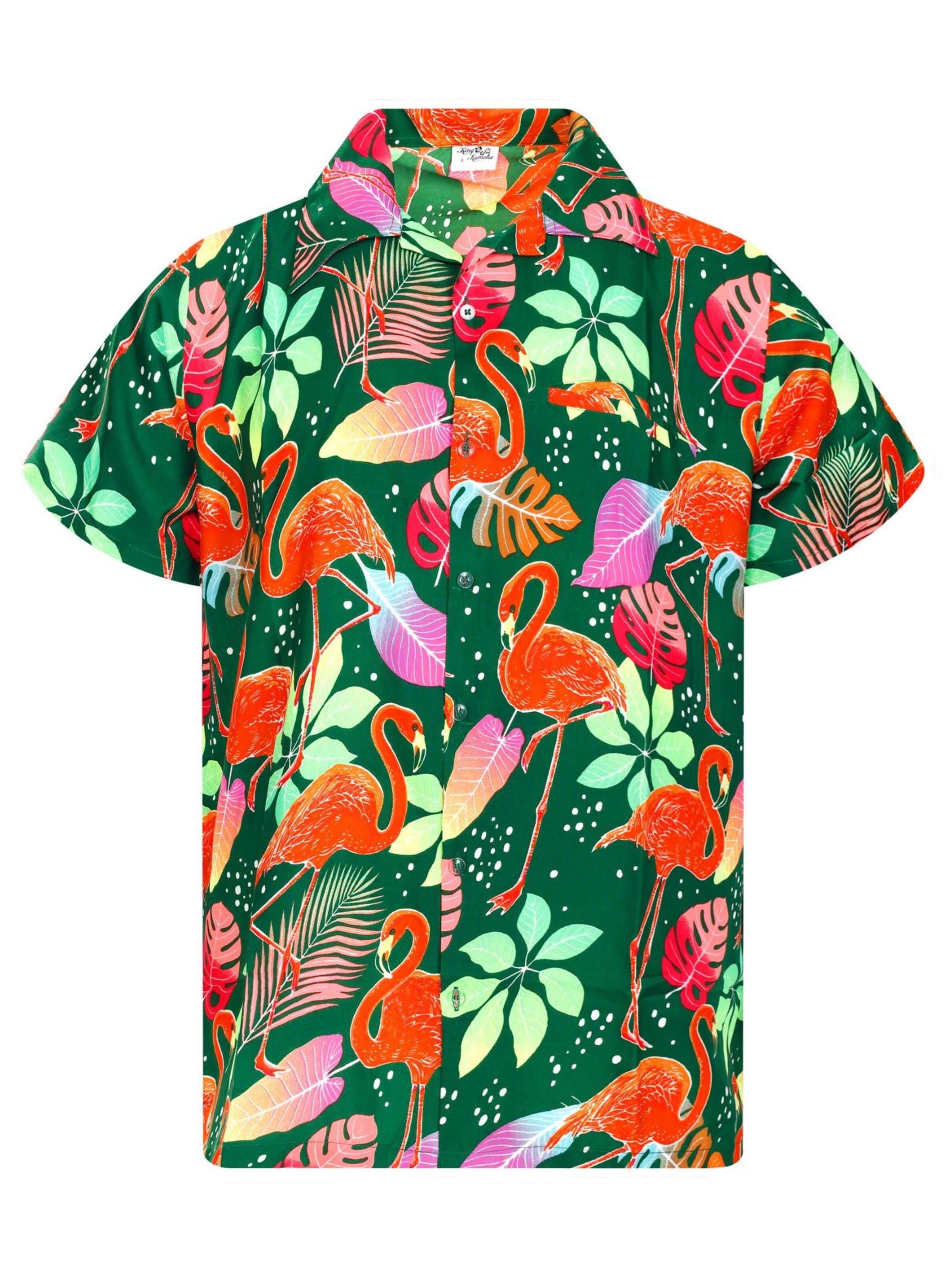 T-Shirt 'Funky Flamingos' King Kameha en vert : devant