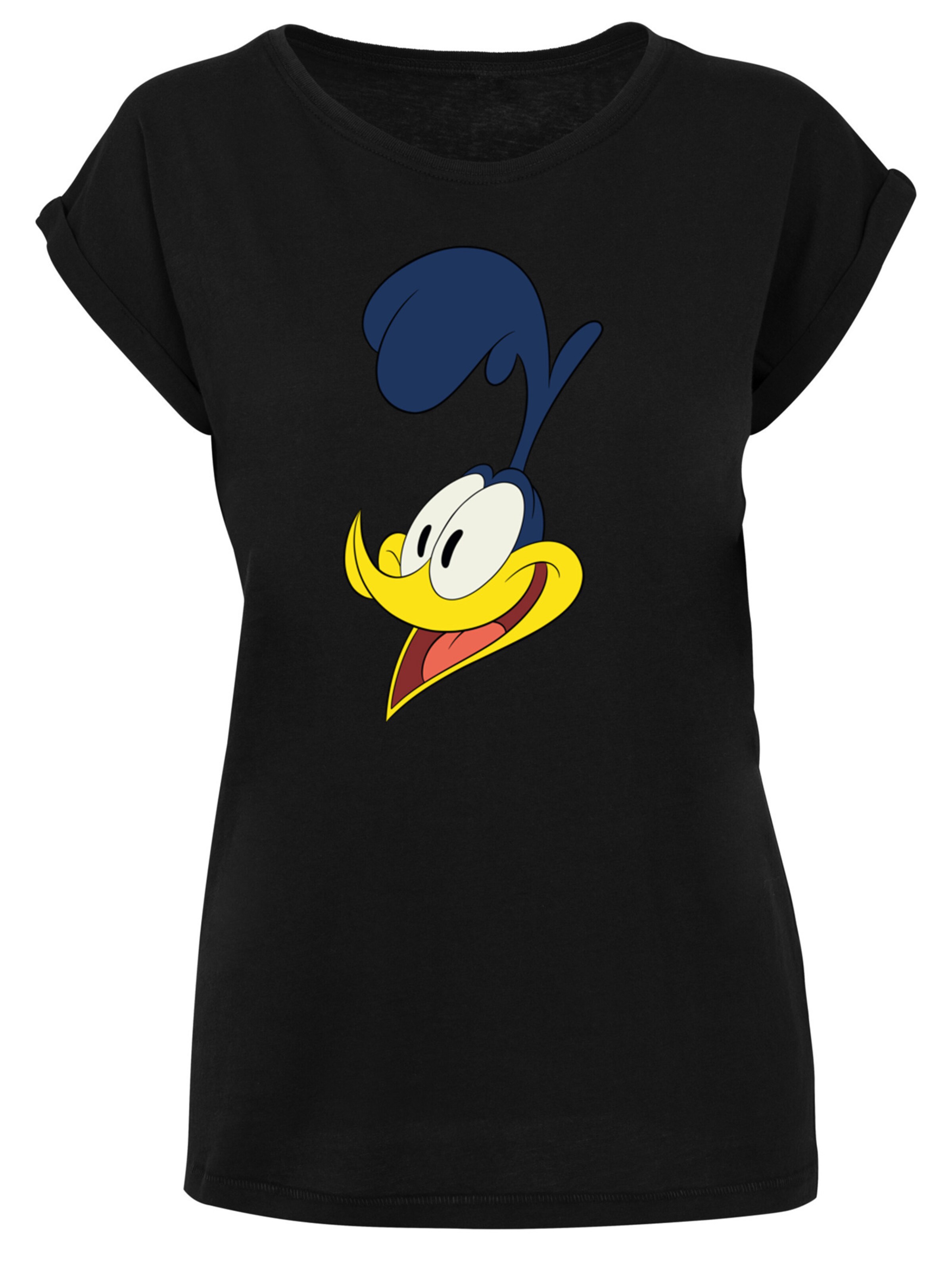 F4NT4STIC Shirt 'Looney Tunes Road Runner Face' in Zwart: voorkant