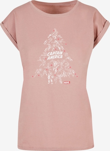 ABSOLUTE CULT Shirt 'Captain America - Christmas Tree' in Roze: voorkant