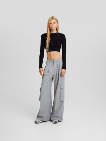 Bershka Wide leg Bandplooibroek in Grijs