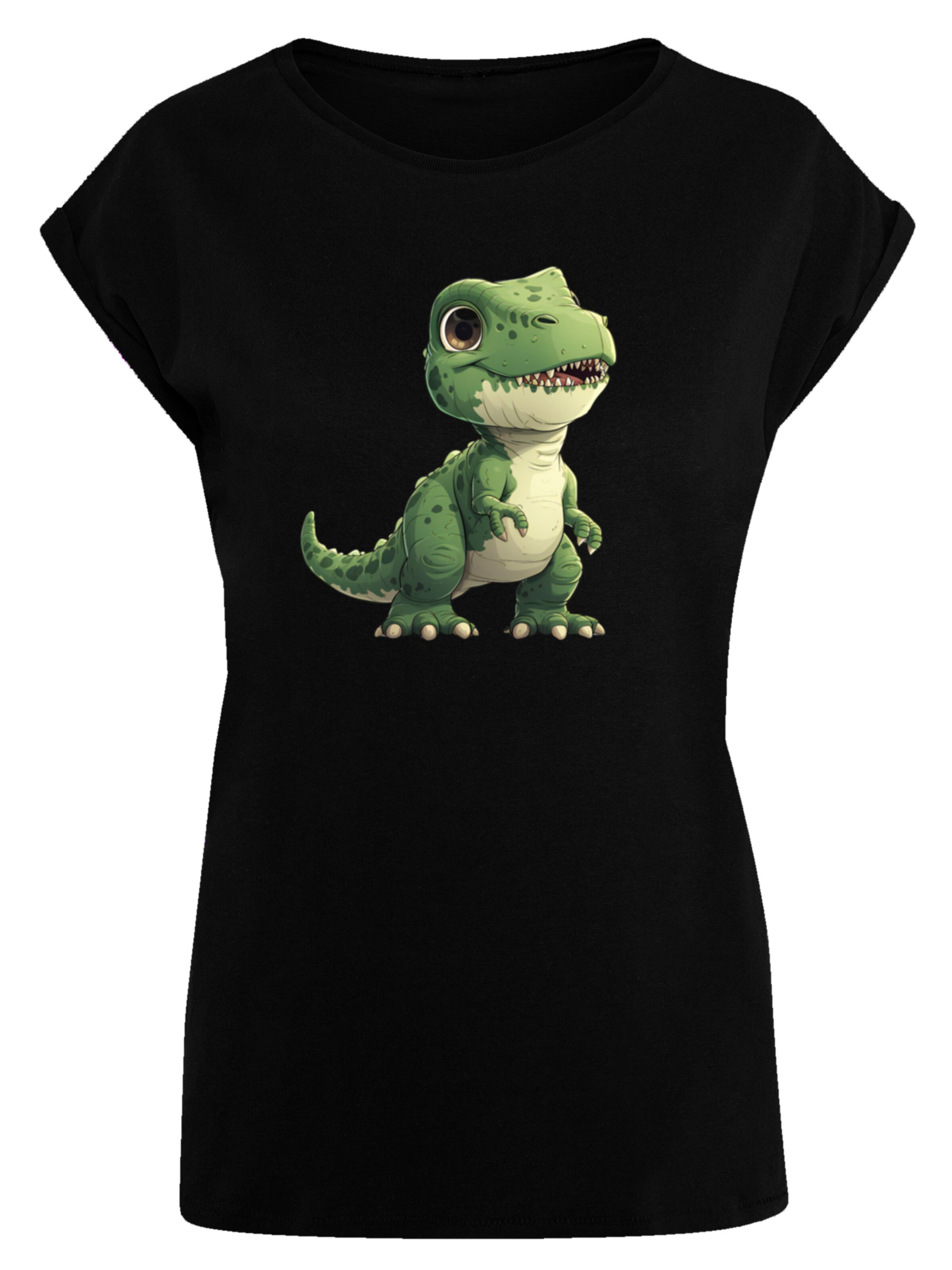 F4NT4STIC Shirt 'Süßer Grüner Dino' in Zwart: voorkant