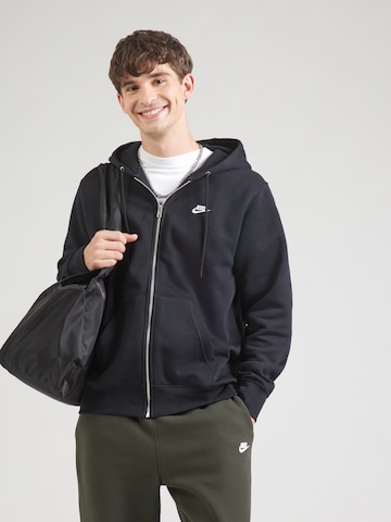 Nike Sportswear Sweat jacket 'CLUB' in Black: front