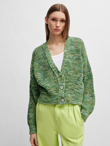 BOSS Knit Cardigan ' Furus ' in Green: front