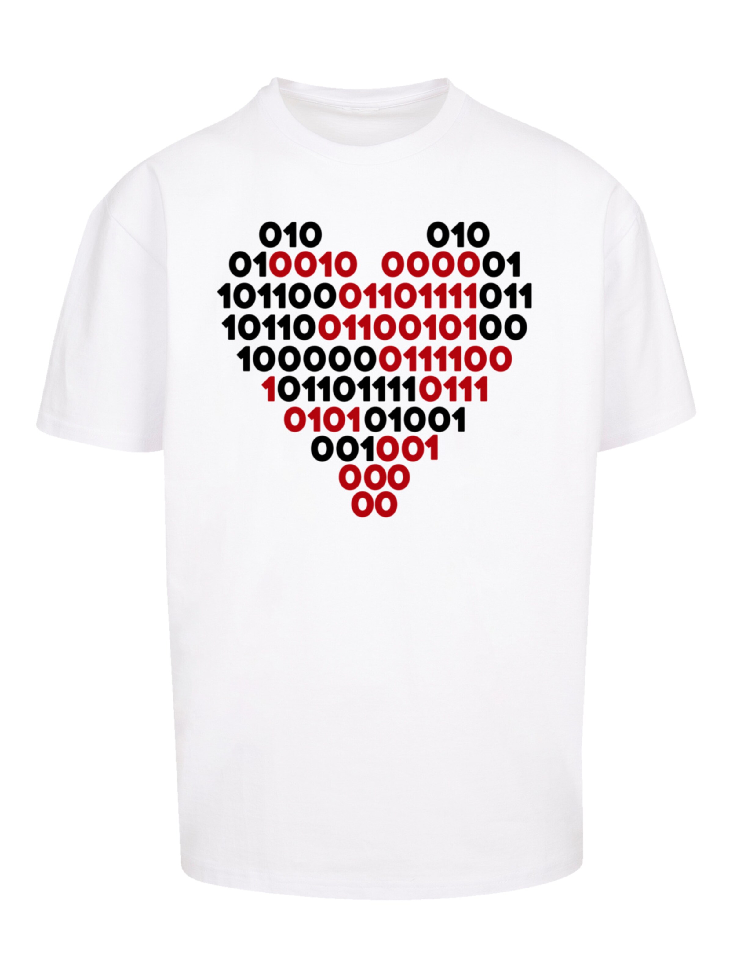 F4NT4STIC Shirt 'I love you 01001001 Binary Code Herz  Valentinstag' in Wit: voorkant