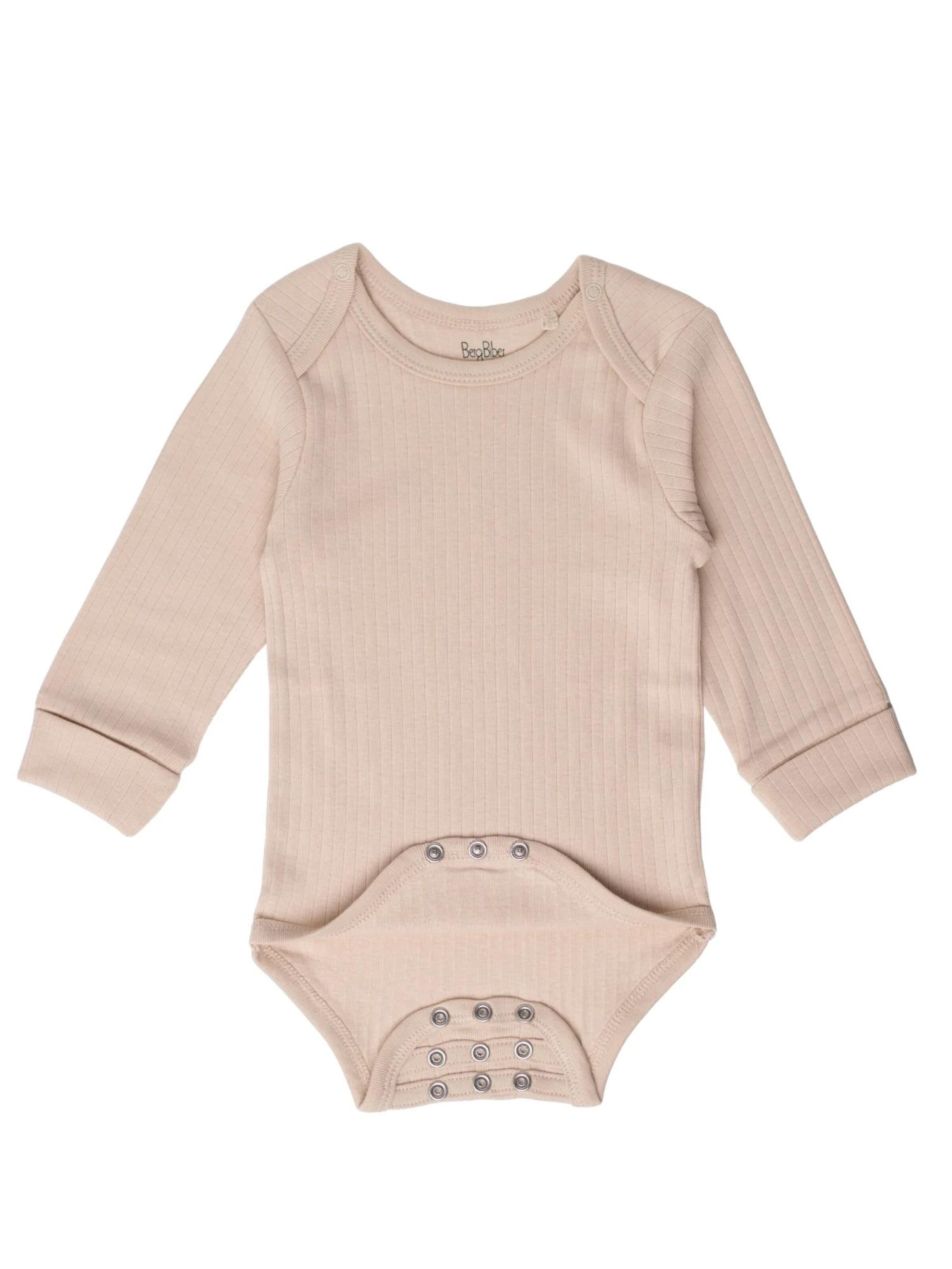 BergBiber Romper/Bodysuit 'Langarm Body AVA (mitwachsend)' in Beige: front