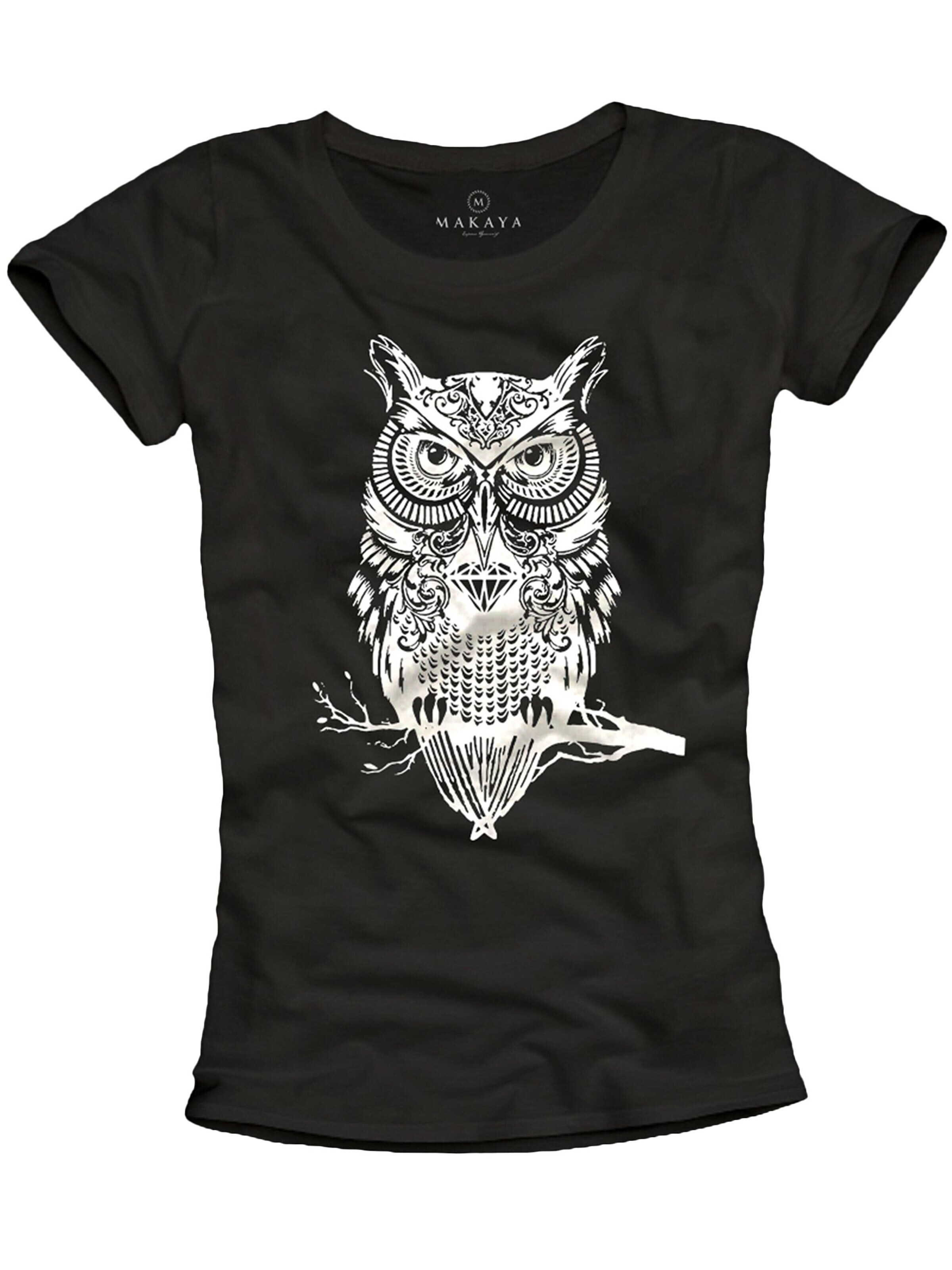 MAKAYA Shirt 'Eule auf Ast' in Black: front