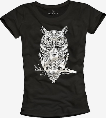 MAKAYA Shirt 'Eule auf Ast' in Black: front