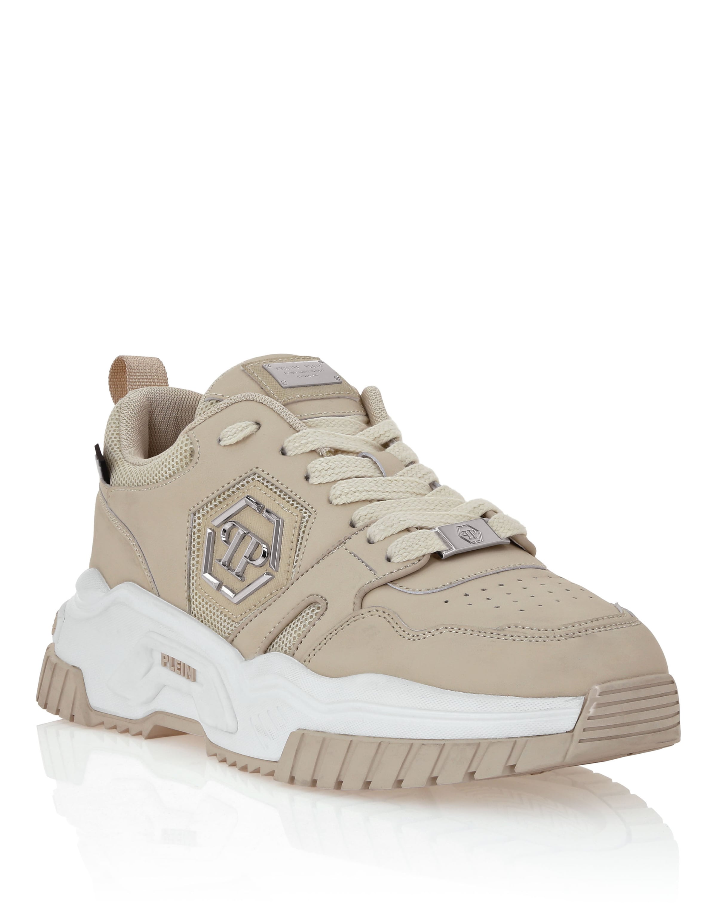 Philipp Plein - Sapatilhas baixas 'Hexagon' em bege: frente