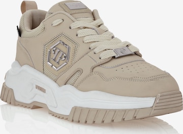 Philipp Plein - Sapatilhas baixas 'Hexagon' em bege: frente