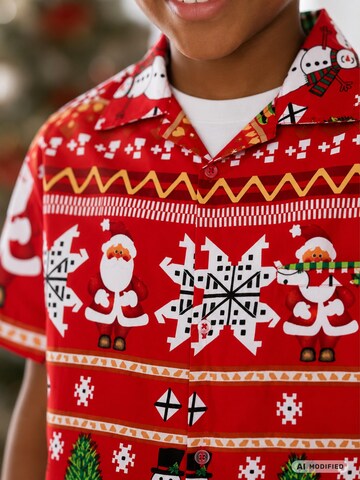King Kameha Regular fit Button up shirt 'Christmas Rows' in Red