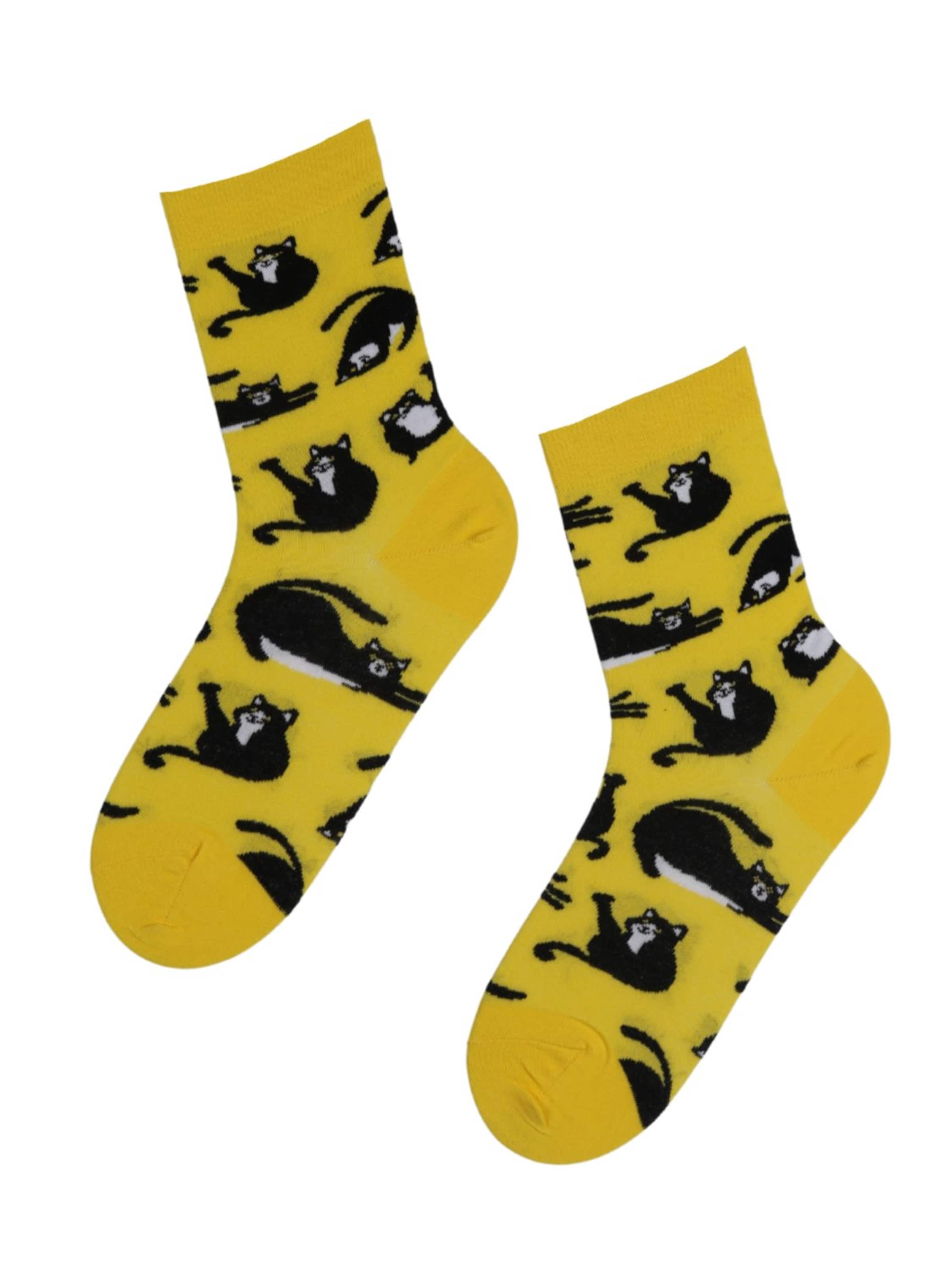 Sokisahtel - Calcetines 'FURRY socks with cats' en amarillo: frente