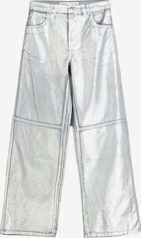 Bershka Wide leg Pants in Silver: front