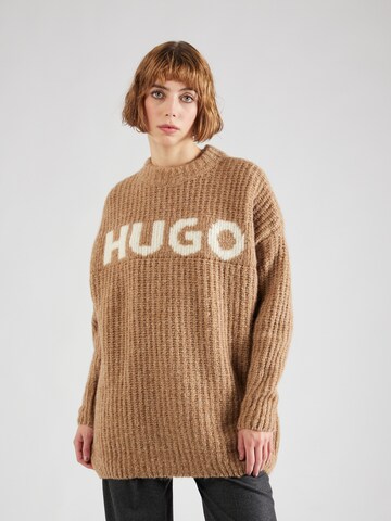 HUGO Oversize pulóver - barna: elől