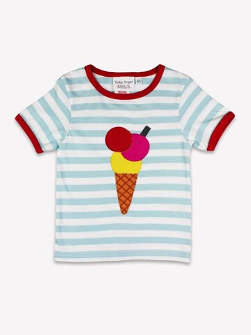 Toby Tiger Shirt 'Bio-Baumwoll Kinder Shirt kurzarm mit Eiswaffel-Applikation'‌‌‌ in Blau: Vorderseite