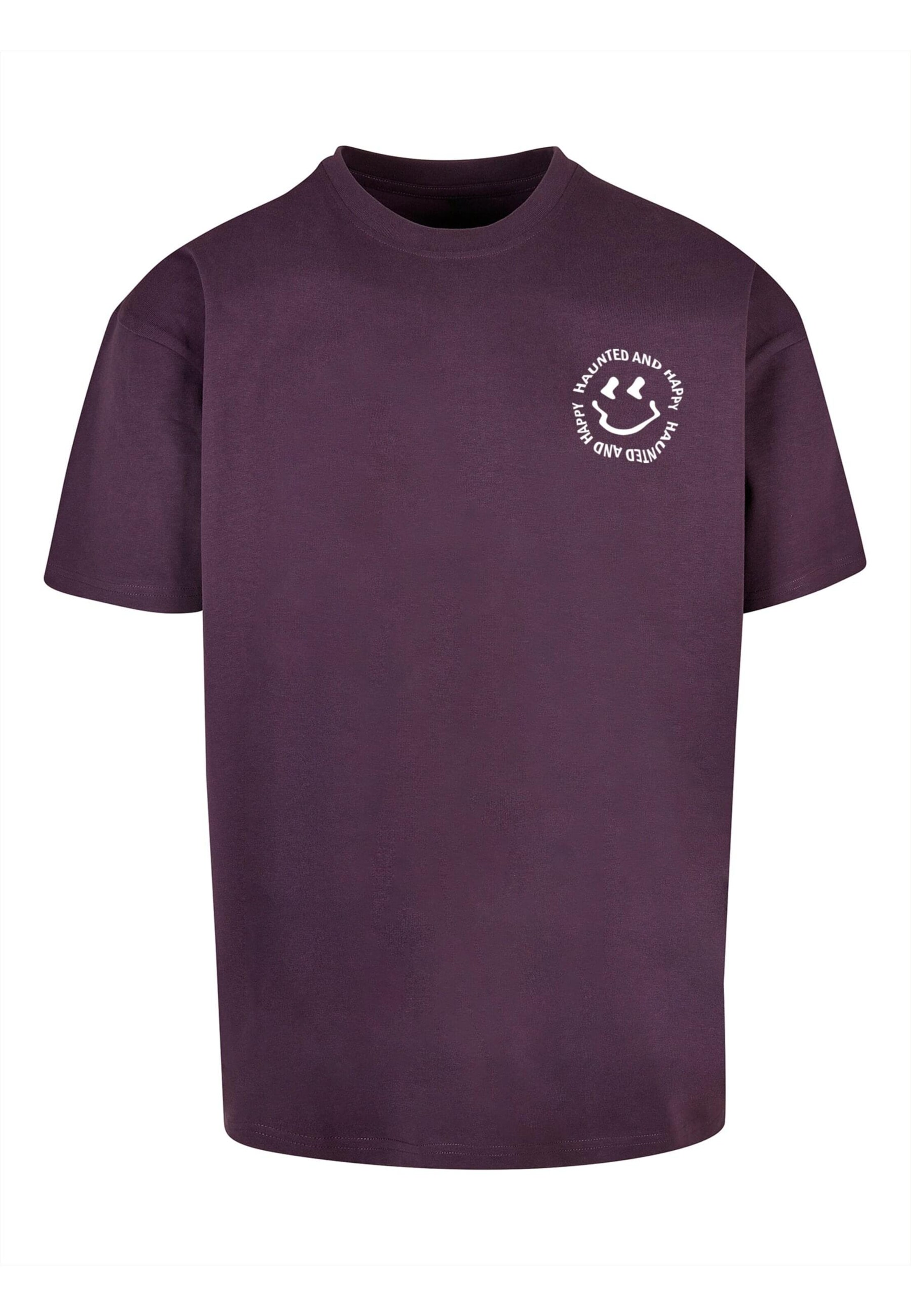 Merchcode Tričko 'Halloween - Haunted and Happy' – fialová: přední strana