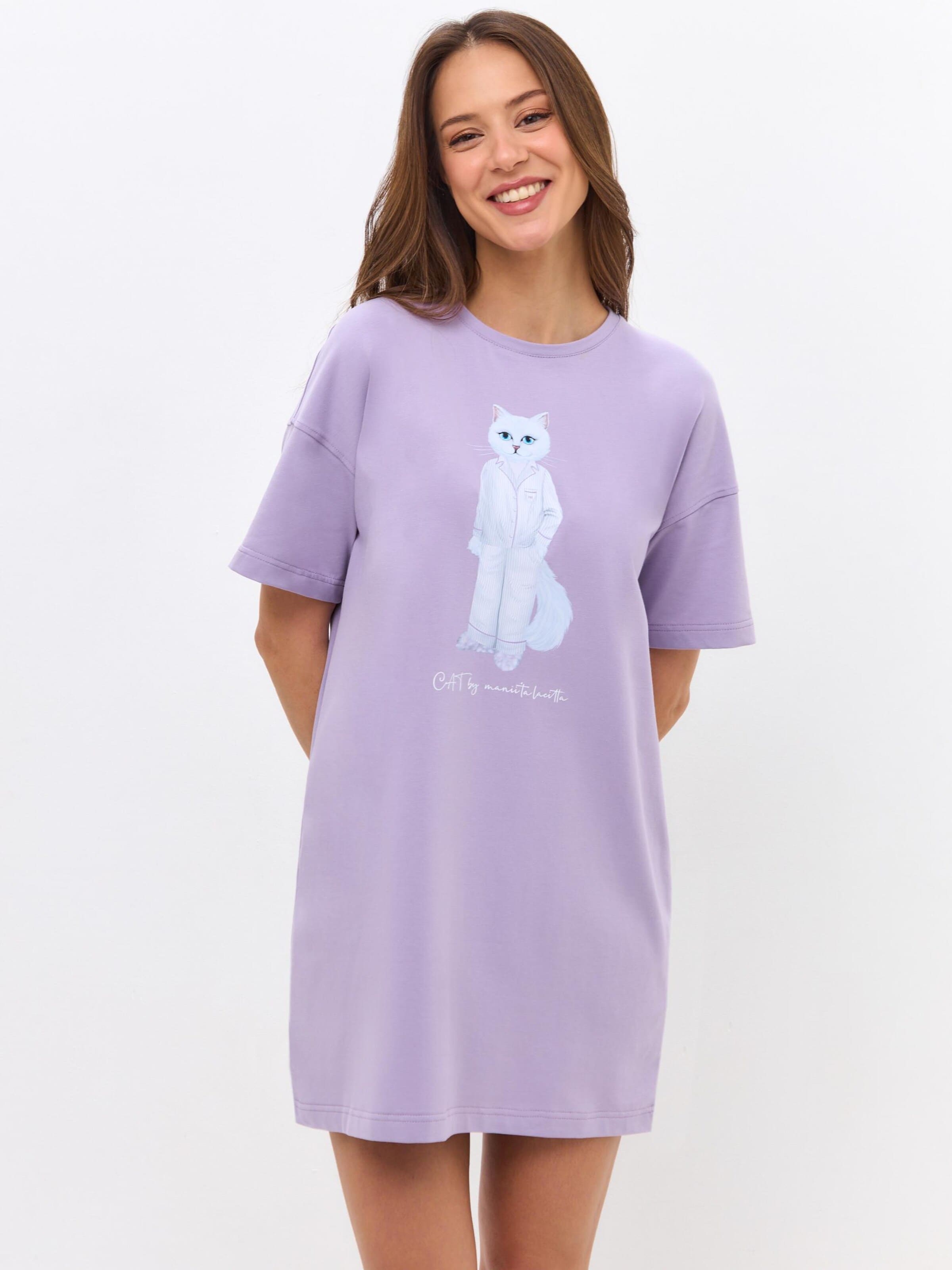 Cat e Lolette Shirt 'Pajamas Cat' in Purple: front