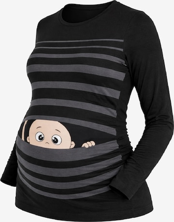 M.M.C. Shirt 'Guck Guck Umstandslangarmshirt' in Black: front
