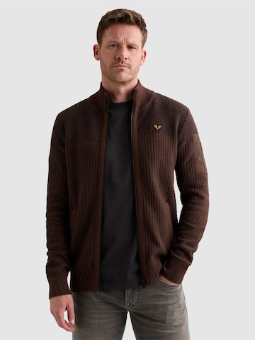 PME Legend Gebreid vest 'Cardigan with zipper closure and flight pocket' in Bruin: voorkant