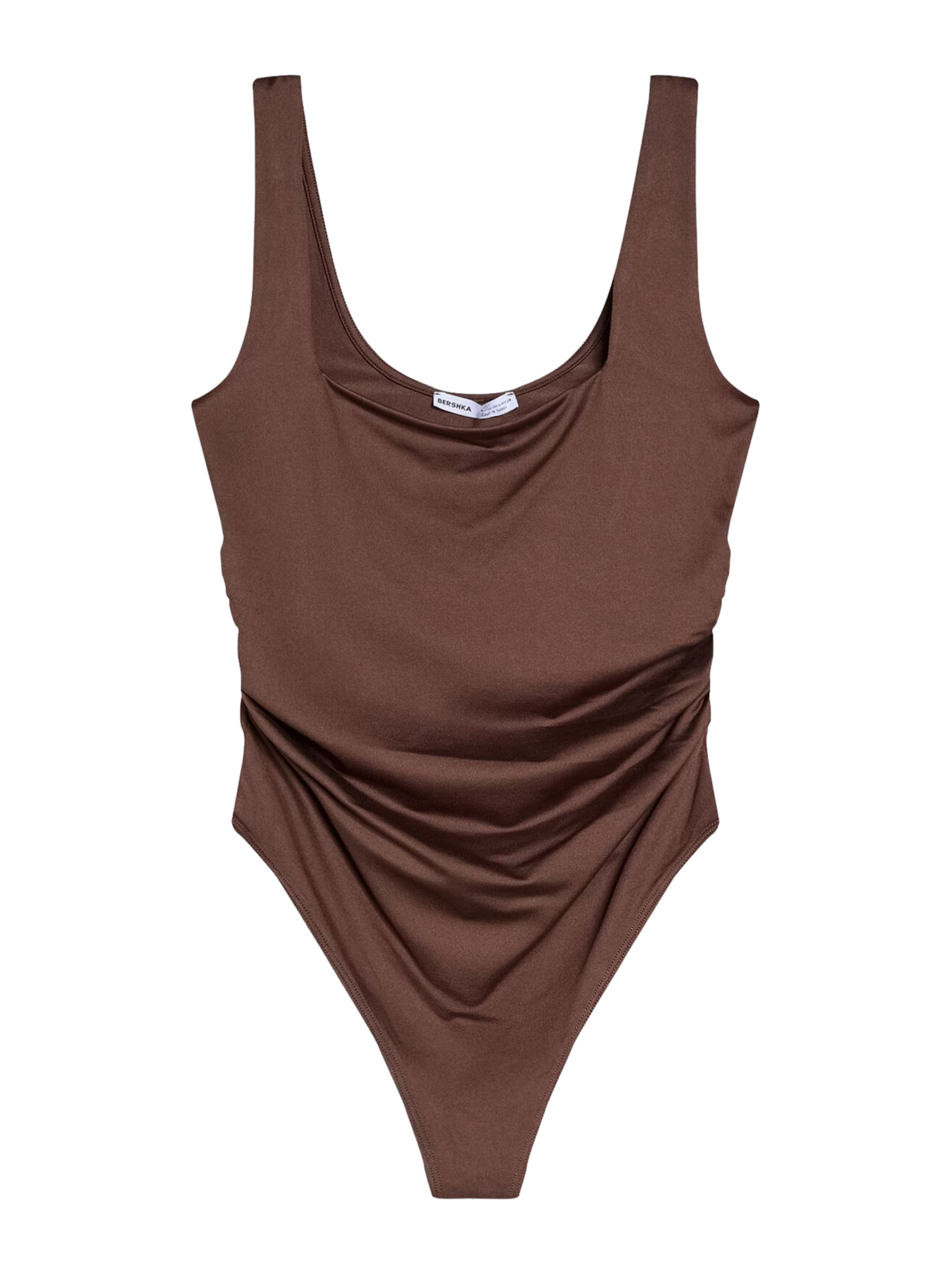 BershkaBodi majica - smeđa boja: prednji dio