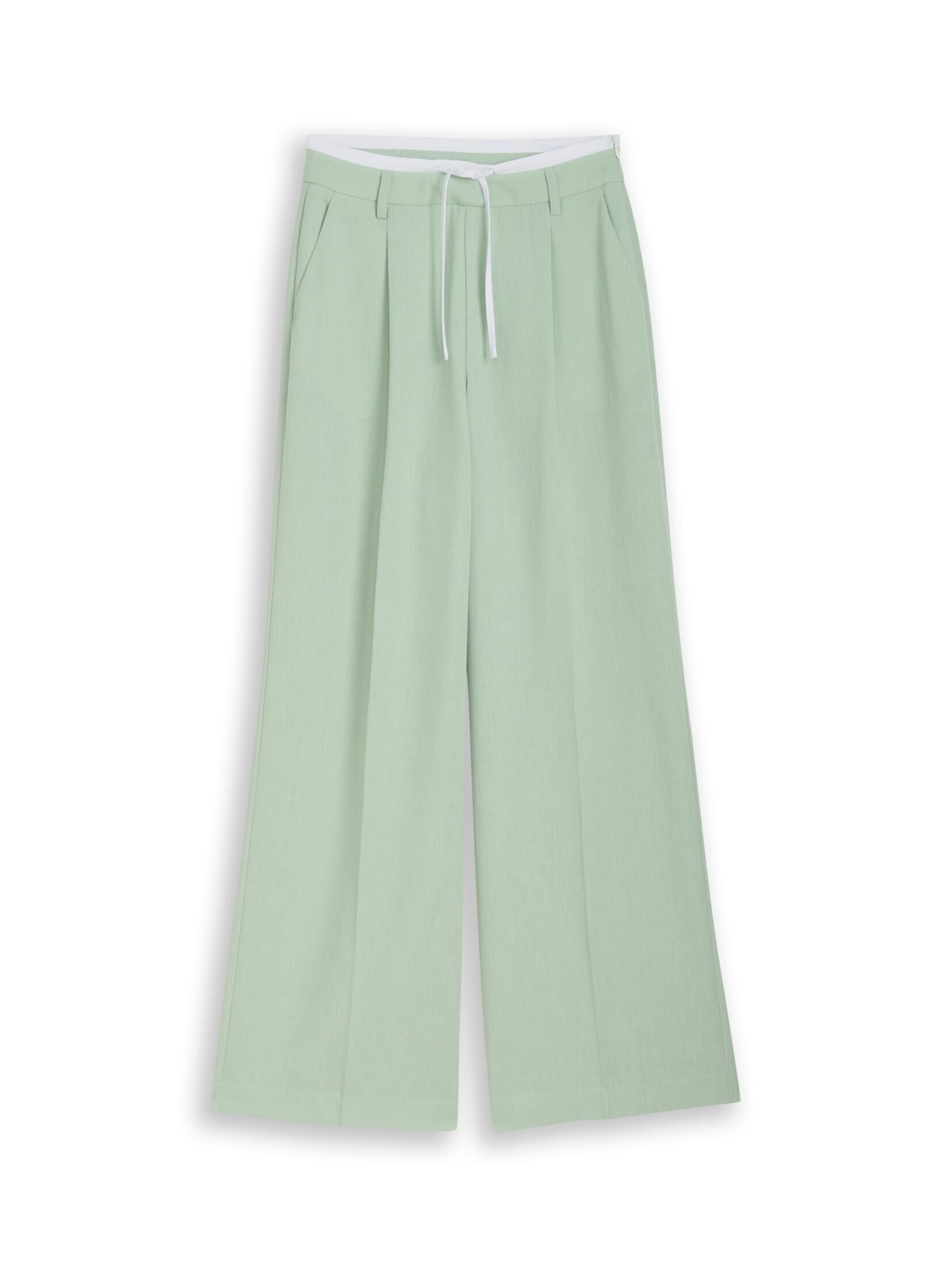 TOM TAILOR DENIM Wide leg Trousers with creases in Green: front