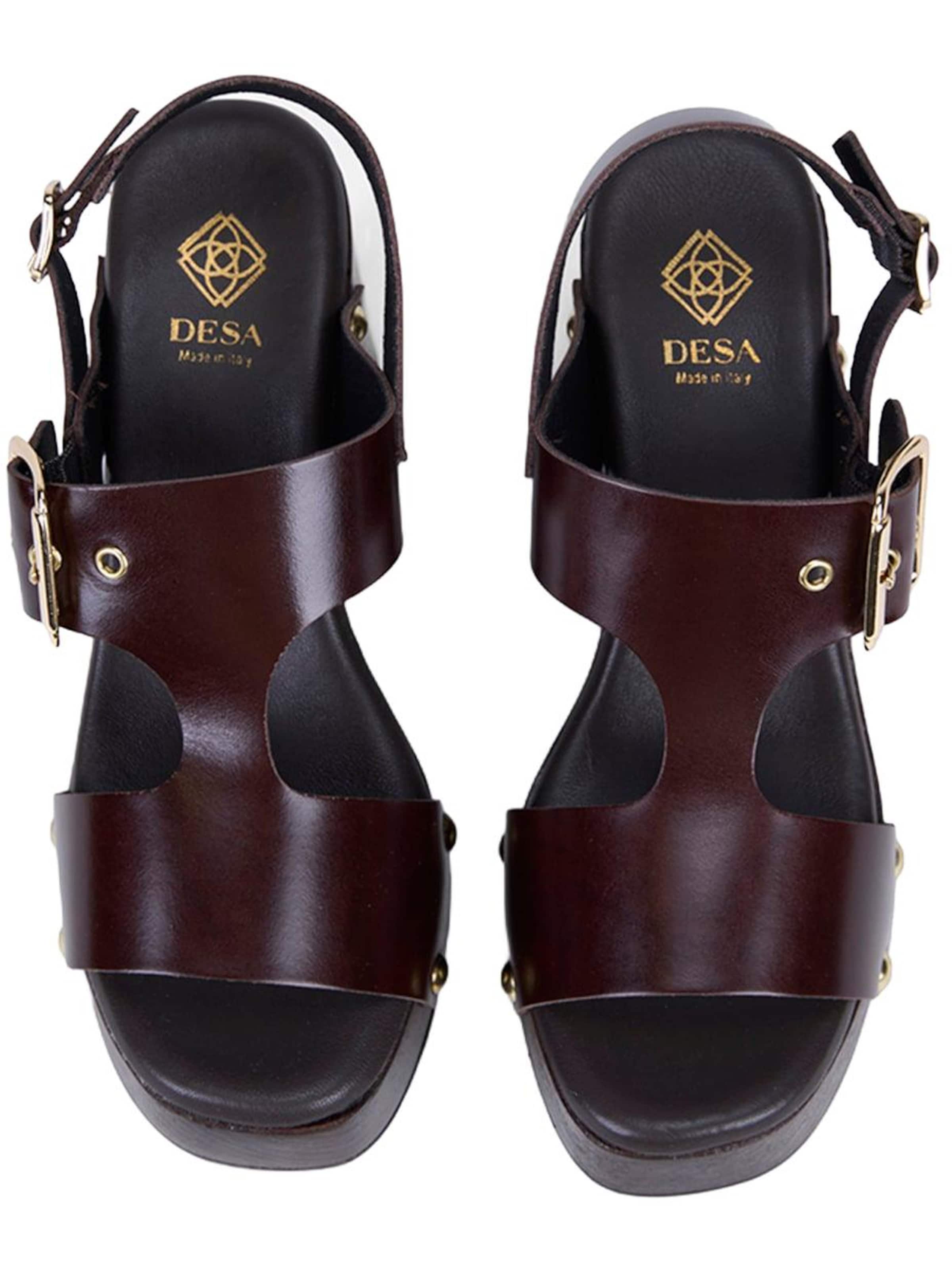 Desa Strap sandal 'DESA Damen-Plateausandalen aus Leder mit Nieten' in Brown