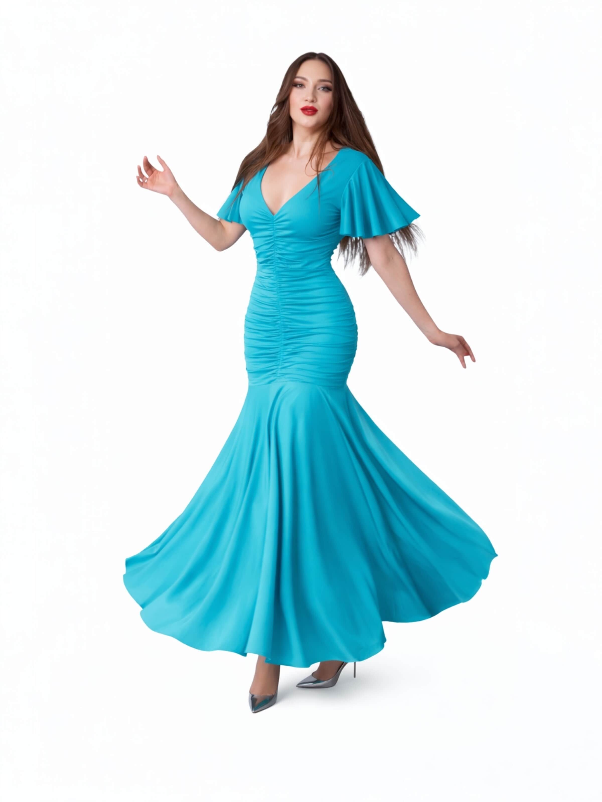 Robe de soirée 'Dress Athenian Grace Turquoise' Elena Athanasiadou en bleu : devant