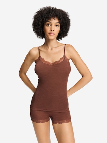 Hanro Top ' Woolen Lace ' in Bruin: voorkant