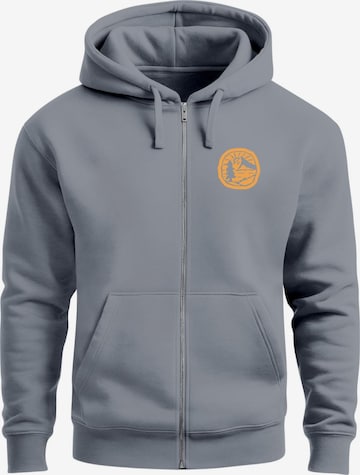 Neverless Zip-Up Hoodie 'Landschaft Badge' in Grey: front