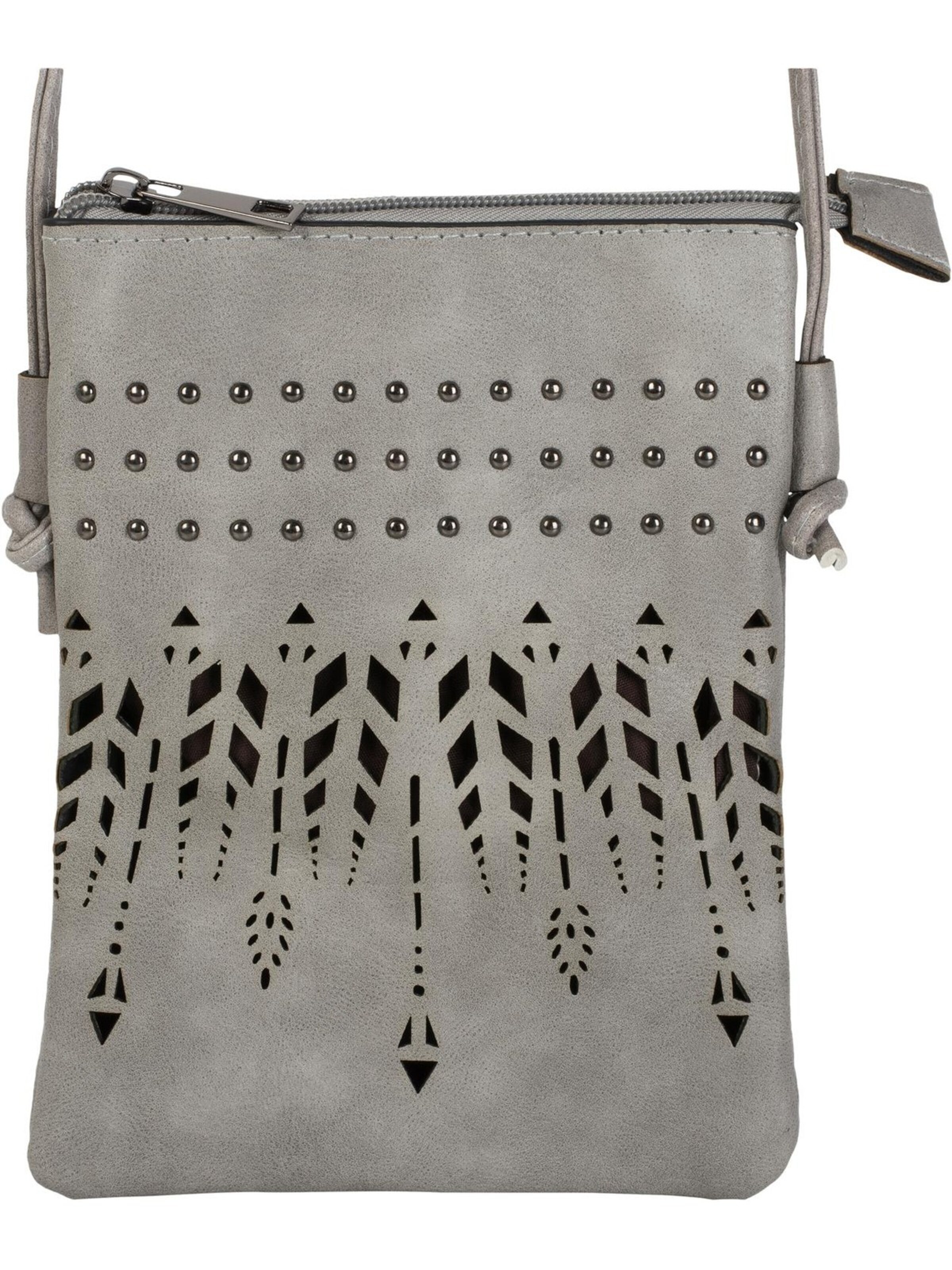 styleBREAKER Umhängetasche 'Mini Umhängetasche Ethno Cutout und Nieten'‌‌‌‌‌ in Grau