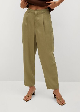 MANGO Tapered Pleat-Front Pants 'Nature' in Green: front