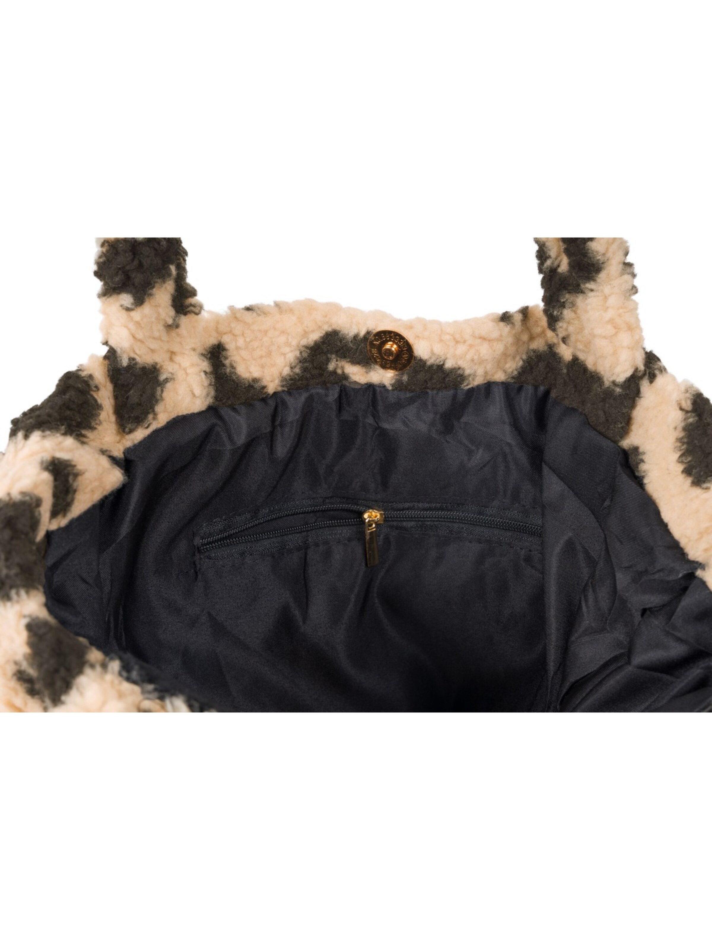 styleBREAKER Shoulder bag 'Leo Shopper Teddyfell Optik' in Brown
