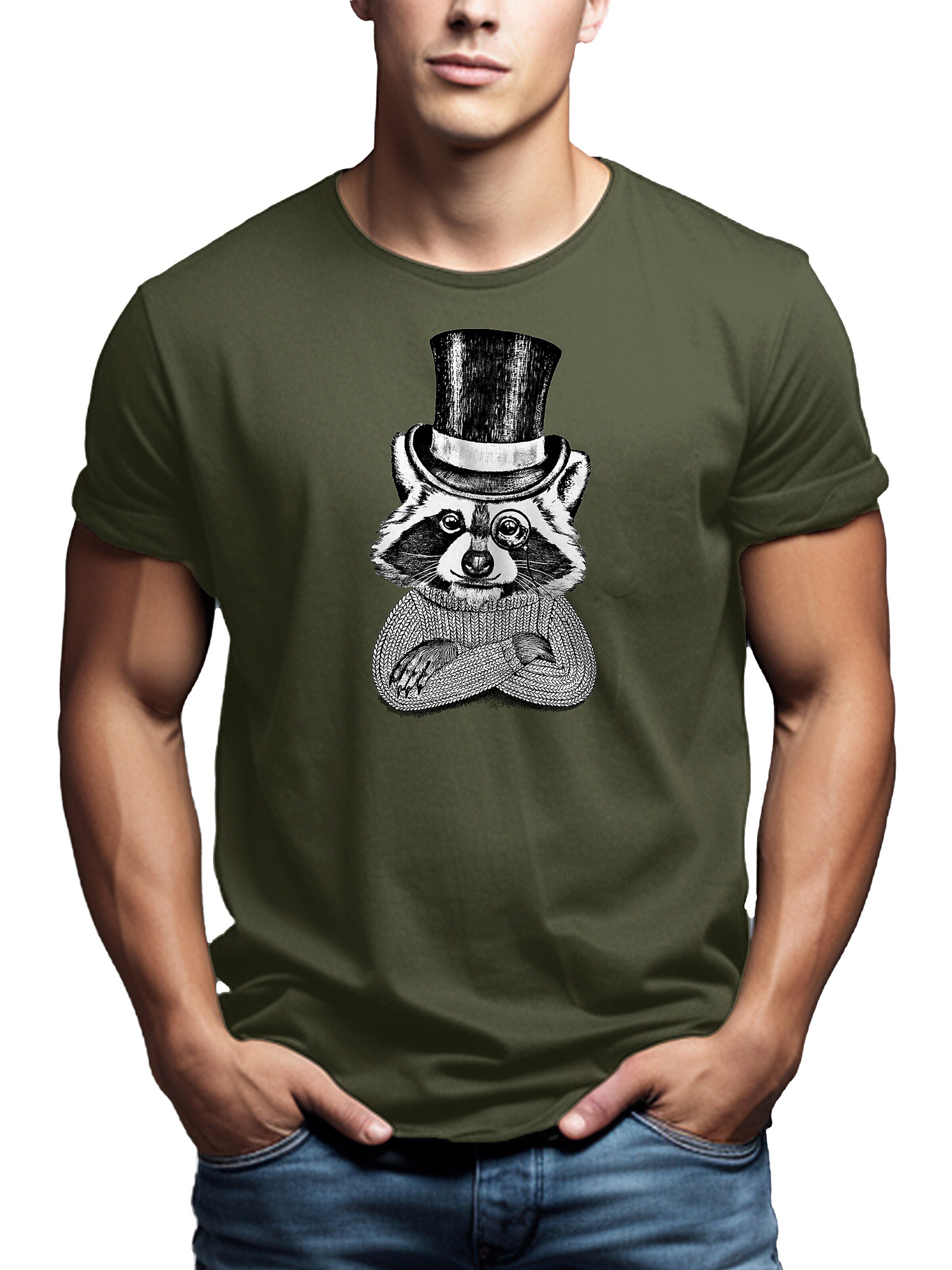 MAKAYA Shirt 'Waschbär Hut' in Green