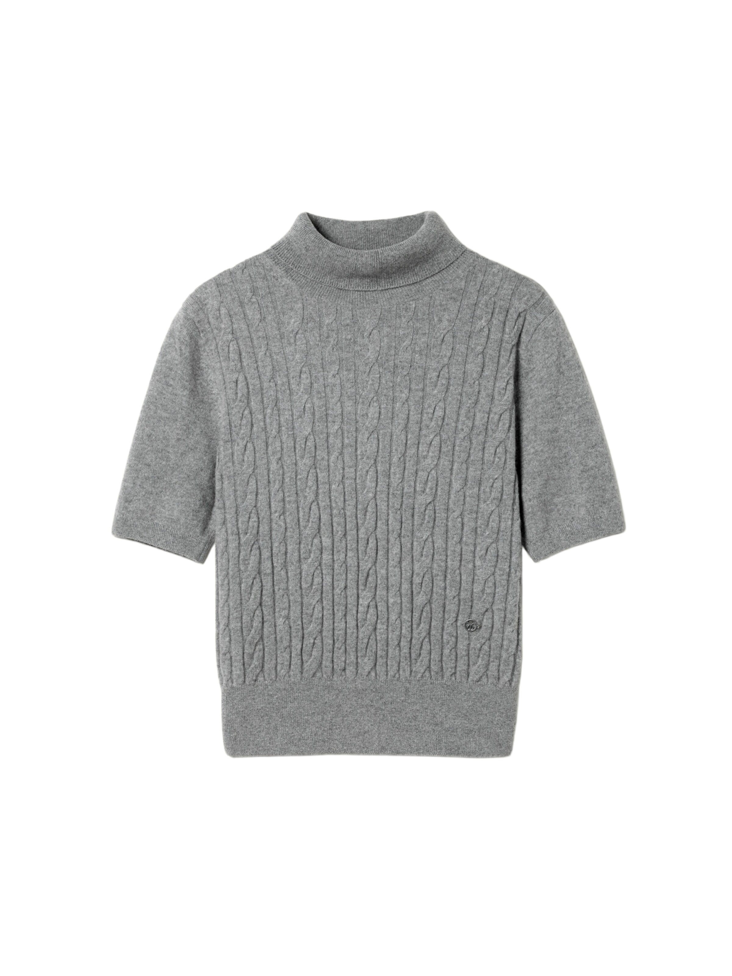 Lilysilk Pullover 'Rollkragentop aus Baby-Kaschmir mit Zopfmuster' in Grau: Vorderseite