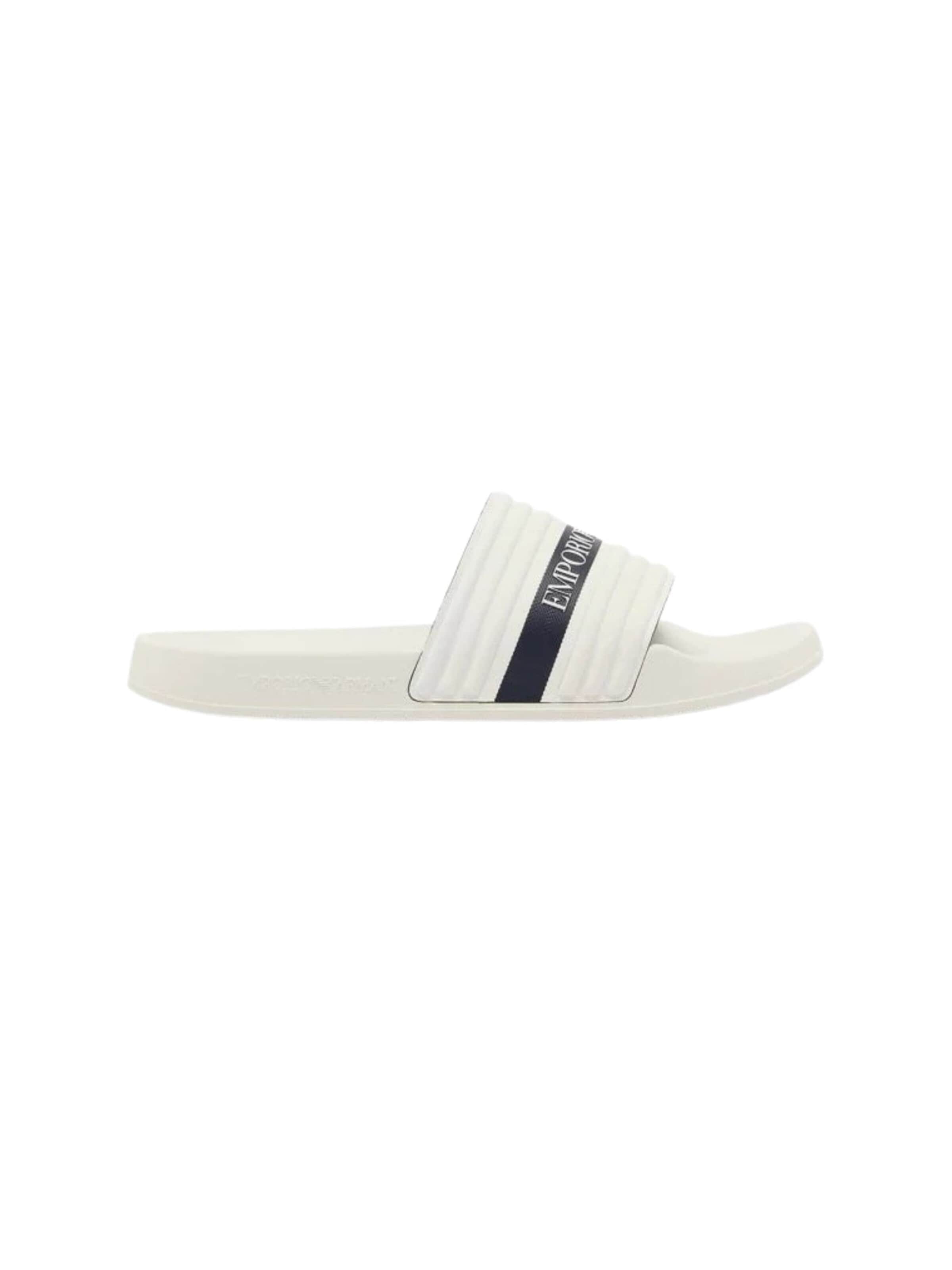 Emporio Armani - Zapatos abiertos 'Logotape PVC Sliders' en blanco: frente
