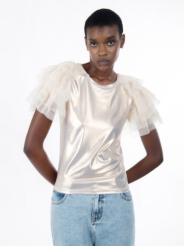 Influencer Тениска 'Glittery' в злато: отпред