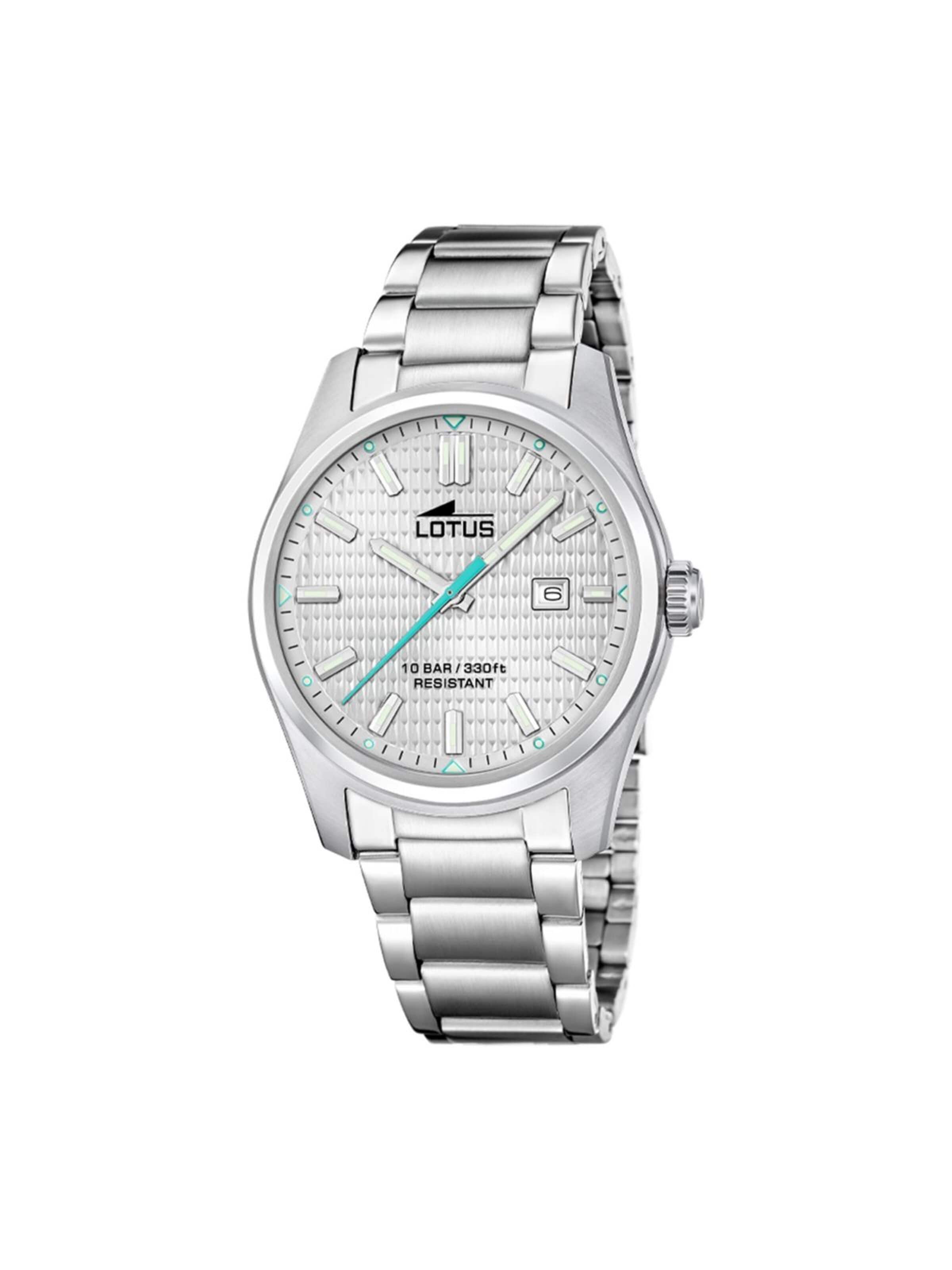 Montre à affichage analogique Lotus en argent : devant