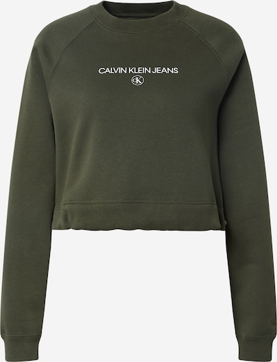 Bluză de molton Calvin Klein Jeans pe kaki / alb, Vizualizare produs