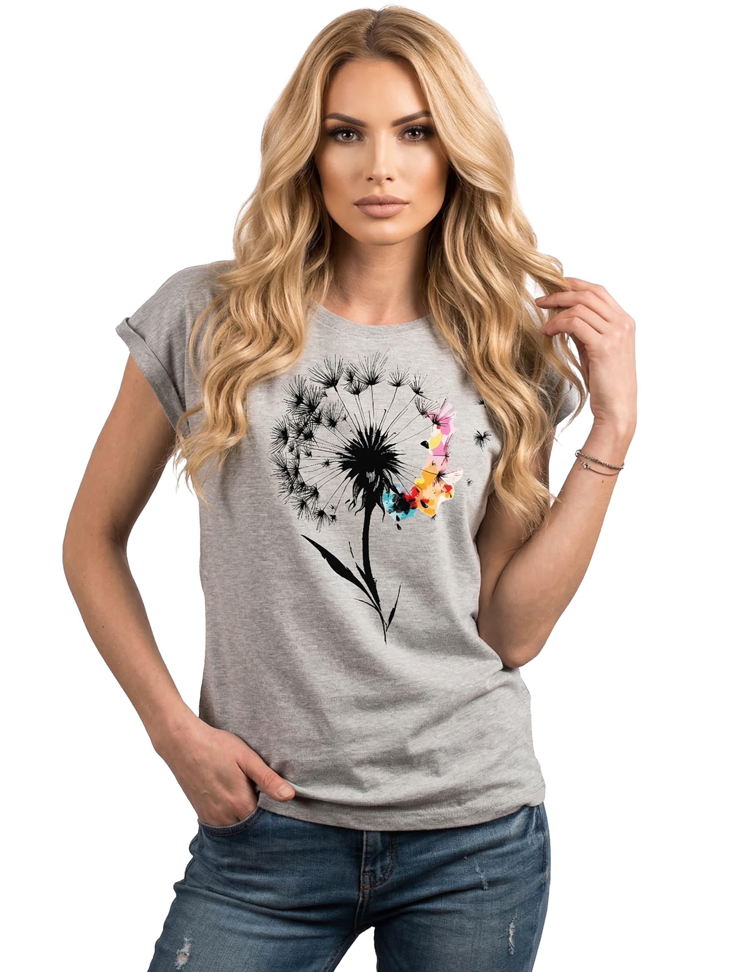 MAKAYA Shirt 'Pusteblume' in Grey: front