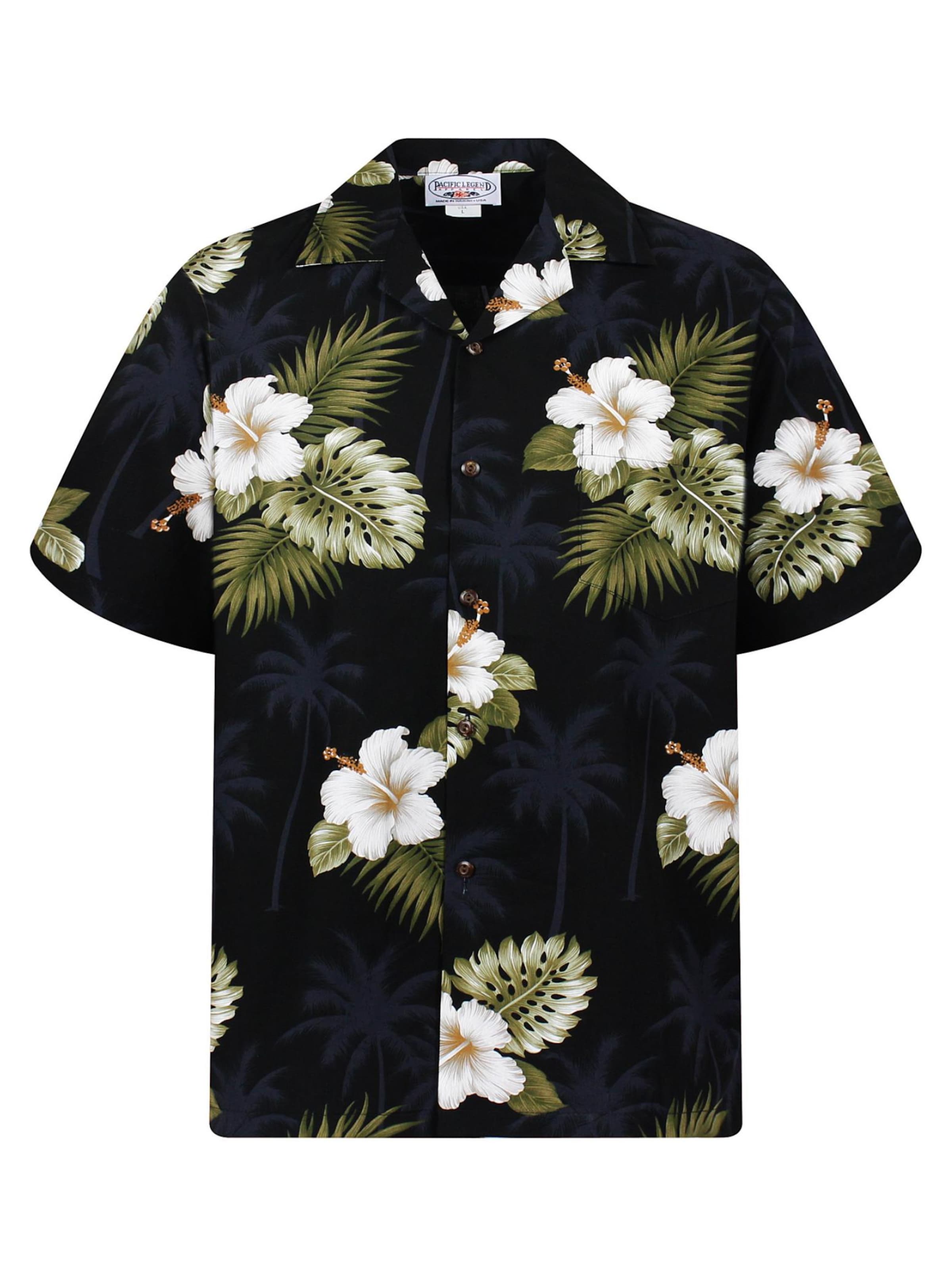 Pacific Legend Regular fit Button Up Shirt 'Hibiscus' in Black: front